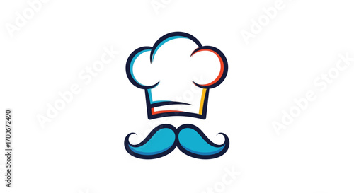 Colorful chef hat and mustache logo design culinary illustration vector graphic