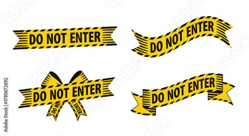 Several yellow and black do not enter warning ribbons displayed