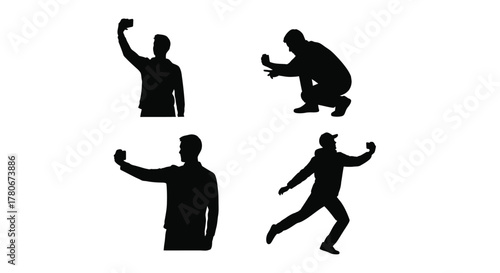 Silhouettes of people in various dynamic and active poses shown