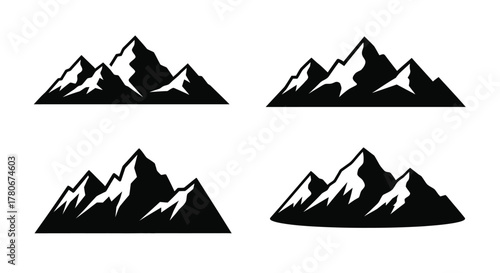 Four black and white mountain silhouettes arranged in a grid pattern
