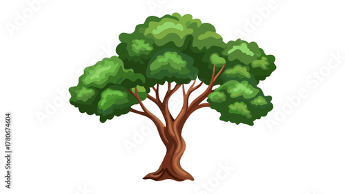 Lush Tree Illustration: A vibrant illustration of a majestic tree, with a sturdy trunk and a full, verdant canopy, symbolizes growth, nature, and the environment.