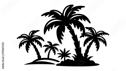 Tropical Silhouette: Palm trees stand as stark silhouettes, evoking a sense of tranquil island life against the sun's embrace, hinting at warm breezes and carefree days.