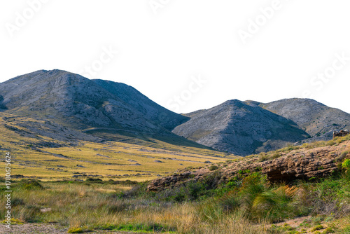 Majestic mountain range with rolling hills. Isolated object