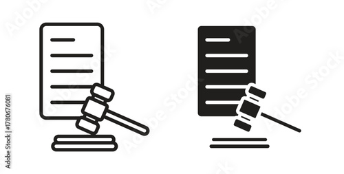 Court decision icons with simple flat and thin stroke style