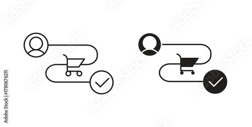 Customer journey icons with simple flat and thin stroke style