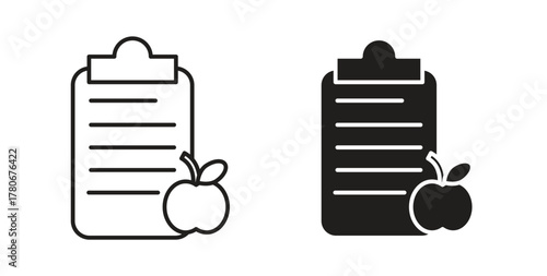 Diet plan icons with simple flat and thin stroke style