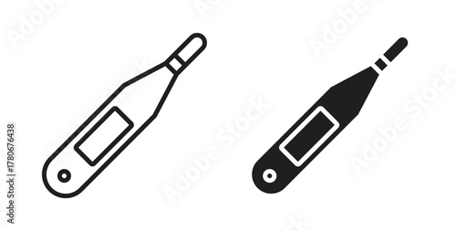 Digital thermometer icons with simple flat and thin stroke style