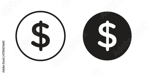 Dollar icons with simple flat and thin stroke style