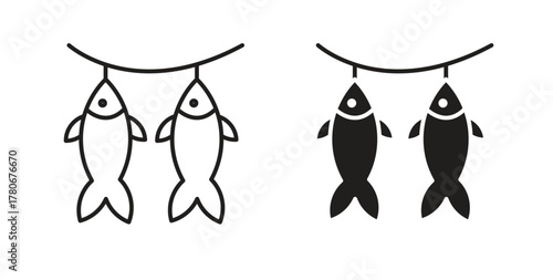 Dried fish icons with simple flat and thin stroke style
