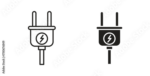 Electric plug icons with simple flat and thin stroke style