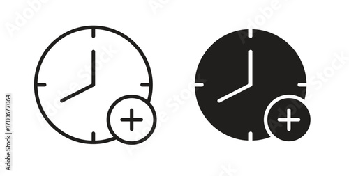 Extra hours icons with simple flat and thin stroke style