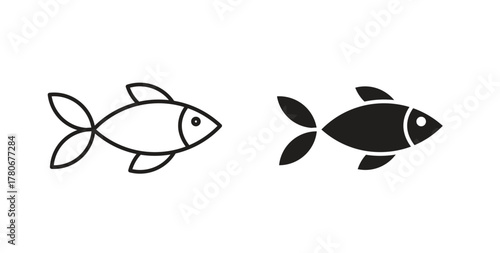 Fish icons with simple flat and thin stroke style