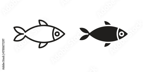 Fish icons with simple flat and thin stroke style