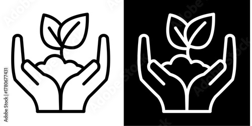 Hand Holding Plant  Icon Set White Style Collection
