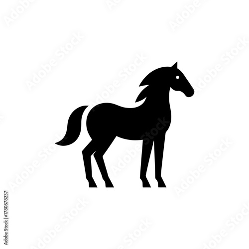 Horse black silhouette stands calmly
