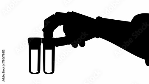 Silhouette of hand holding two test tubes filled with liquid in a laboratory environment for research