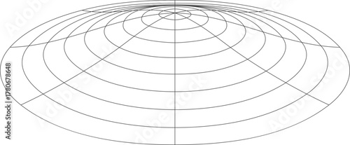 Abstract grid projection of celestial sphere with concentric circles and radial lines on a white background