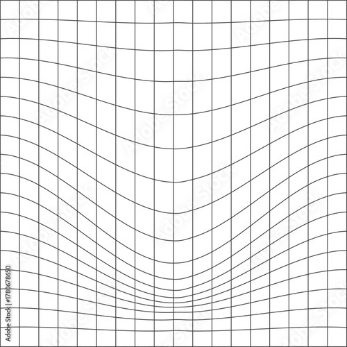 Abstract grid pattern with a concave distortion creating a warped perspective effect on a white background
