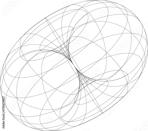 Abstract 3d wireframe torus knot with intersecting curves and geometric complexity