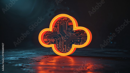 Cloud computing concept with glowing circuit board design