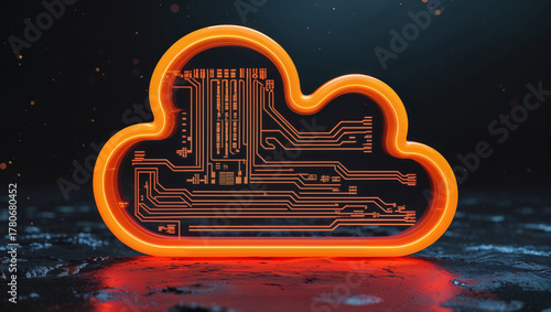 Cloud computing concept with glowing circuit board design