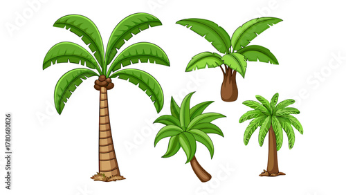 Palm Tree Collection: A cluster of detailed illustrations showcasing the iconic palm tree in various styles, capturing the essence of tropical landscapes. 