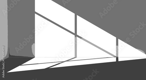 Abstract light play, a minimalist scene of contrasts and geometric light shapes across a plane