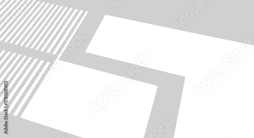 Minimalist geometric composition featuring parallel lines and angular shapes in a subtle grey and