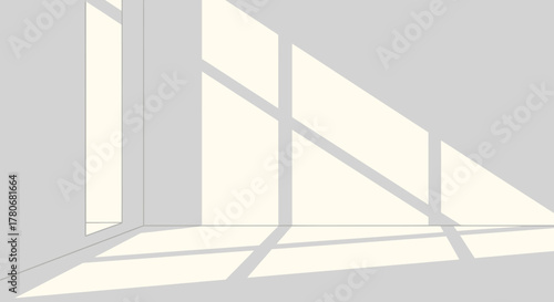 Abstract sunlit interior space with window shadows creating minimalist ambiance