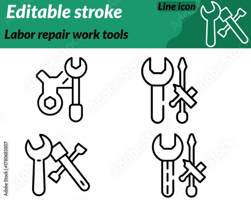 Labor repair work tools set icon. Ideal for repair services workshops engineering and industrial branding.This icon conveys reliability hard work and precision emphasizing teamwork. Mechanical repair.