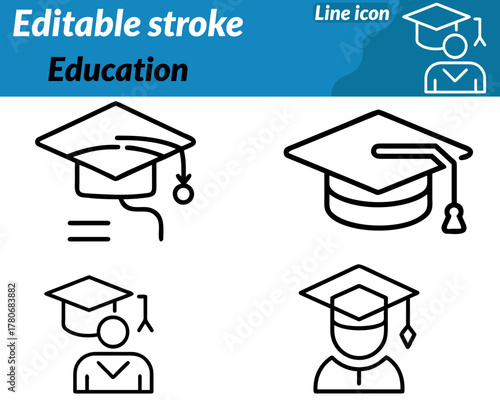 A symbolic icon representing education and learning. Featuring an open book graduation cap and pencil arranged together. The design conveys knowledge growth and academic achievement.