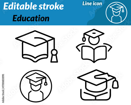 A modern education icon featuring an open book graduation cap and pencil. Symbolizing knowledge study and achievement. The design represents schools universities and online learning platforms.