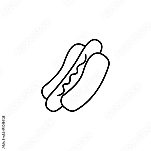 Isolated black and white hot dog icon. Fast food. Vector illustration in doodle style. Suitable for mobile apps, websites, and advertising.