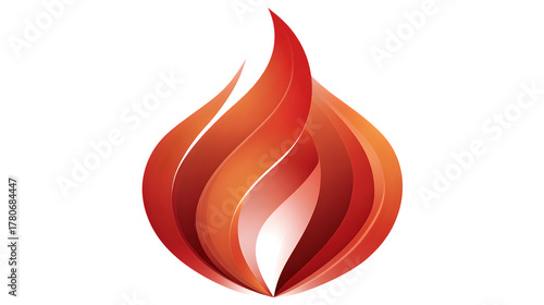 stylized flame shape with gradient tones of red and gold, symbol of energy, isolated on white background