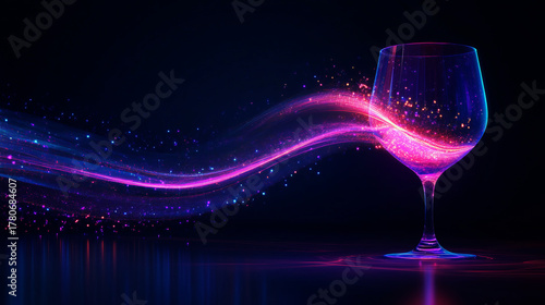 abstract glowing lines in the shape of a wine glass on a dark background, 