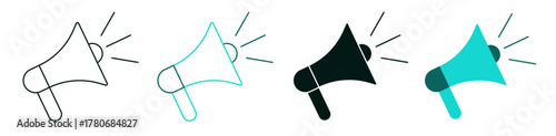 Megaphone icon set. Business or Marketing concept. Line, solid color or black logo for web or UI. Editable vector stroke illustration. Symbol for apps or digital platforms.