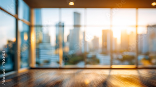 Wallpaper Mural 高層ビルの窓越しに広がる夕景のぼかし背景 Torontodigital.ca