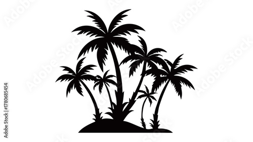 Tropical silhouettes: a cluster of palm tree silhouettes stand out, creating an elegant black and white image capturing the essence of a serene tropical scene.
