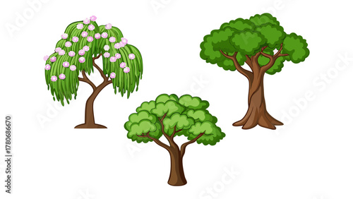 Three Cartoon Trees: A playful composition features three cartoon trees, each with unique characteristics and inviting viewers into a world of whimsical nature.