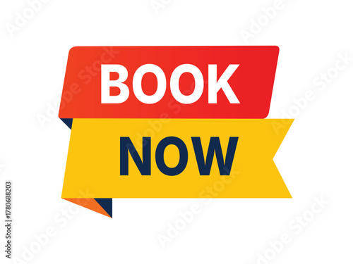 Bold red and yellow book now banner for promotions