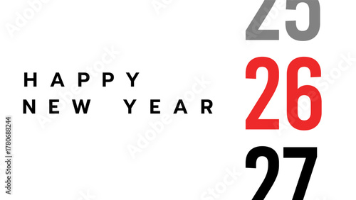 2026 New Year Transition Timeline Simple Red and Gray Numbers