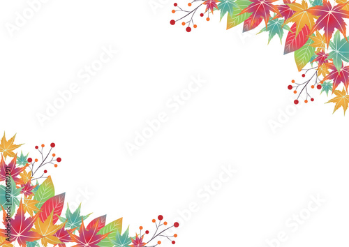 紅葉で飾る秋のフレーム 白背景