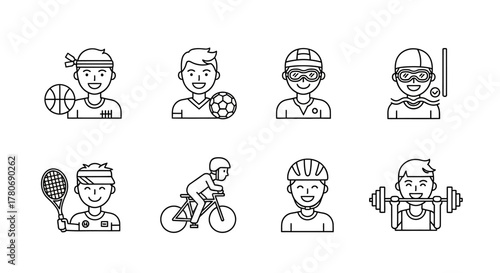 Athletic pursuits portrayed through a series of minimalist vector icons for sport enthusiasts