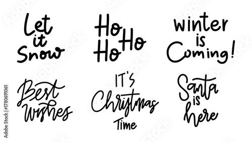 Christmas and Winter Hand Lettering Quote Set - Let It Snow, Ho Ho Ho, Santa , Flat Modern design , illustration Vector EPS 10