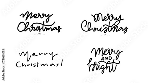 Merry Christmas and Holly Jolly Hand Drawn Script Set , Flat Modern design , illustration Vector EPS 10
