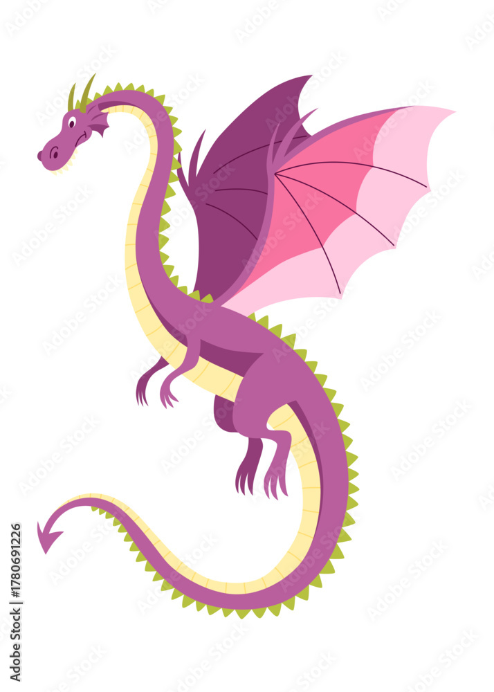Obraz premium A colorful pixel art of a purple dragon with pink wings