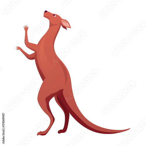 Kangaroo character posing. Adult kangaroo with pouch standing. Vector flat cartoon animal of australian fauna and wildlife, isolated on white background