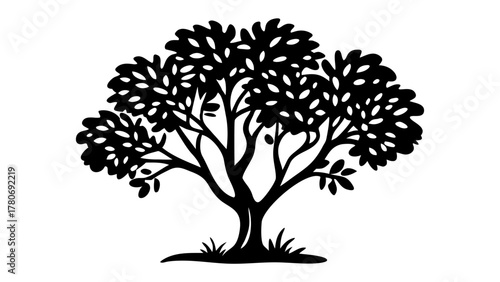Serene Silhouette: An artistic silhouette captures the essence of a majestic tree. The image is a harmonious blend of natural beauty and graphic simplicity.