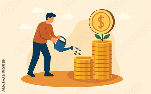 Growing wealth with careful investment strategy and financial planning for a secure future, illustrating financial success and abundance through strategic growth