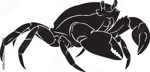 Detailed silhouette of a crab with prominent claws and legs in a side view profile